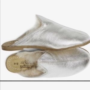 Sabah Babahs silver shearling mules leather handmade Turkish w40 fits like 8 1/2